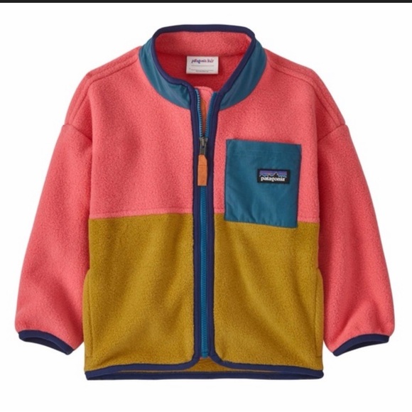 • Patagonia • Girls SYNCHILLA® FLEECE HOODY Pink / Yellow3T